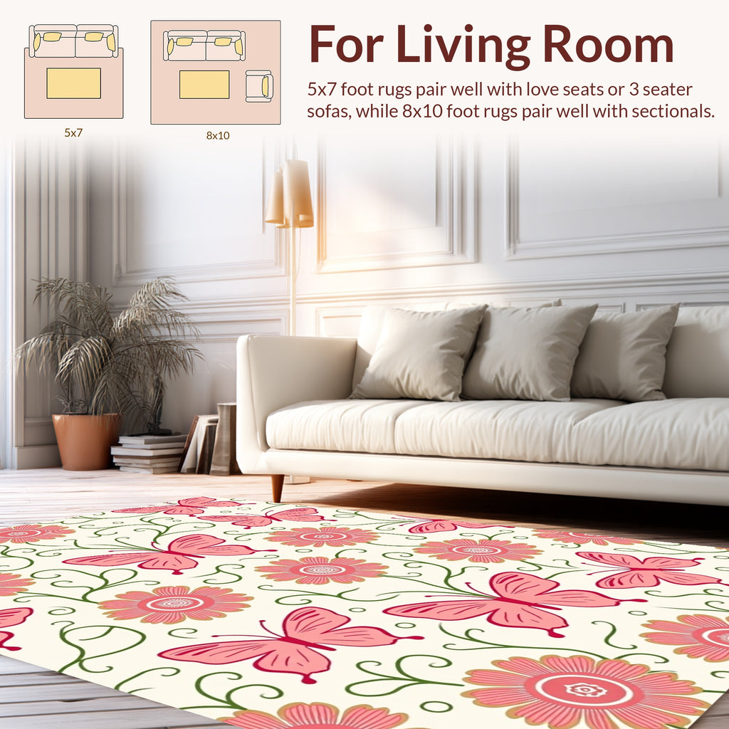 Pink Butterflies and Floral Vines Rug