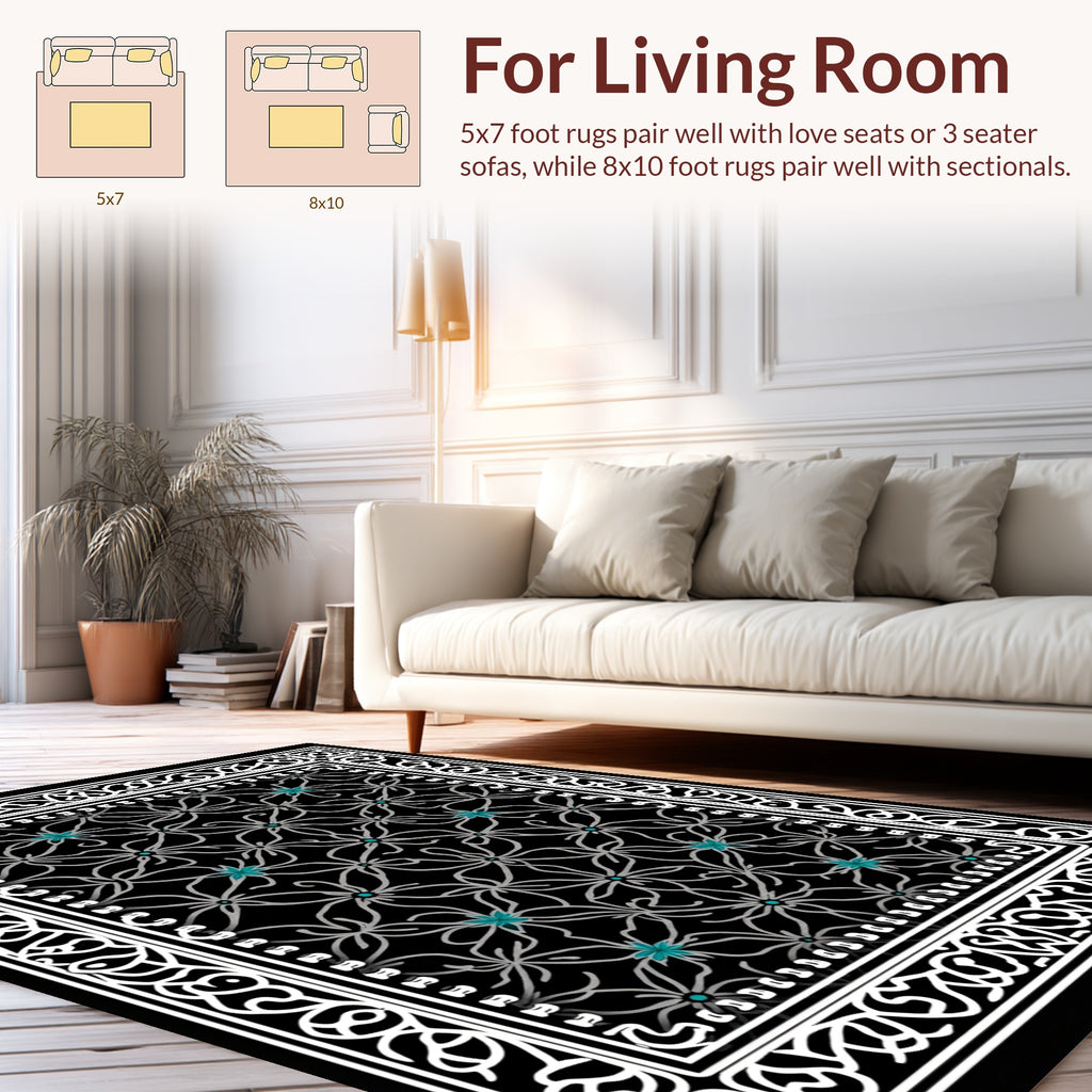 Interlocking Floral Pattern With Teal Accents Rug