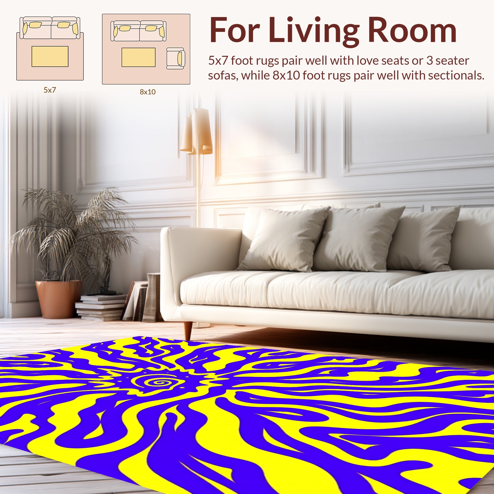 Vivid Yellow And Blue Swirl Design Rug