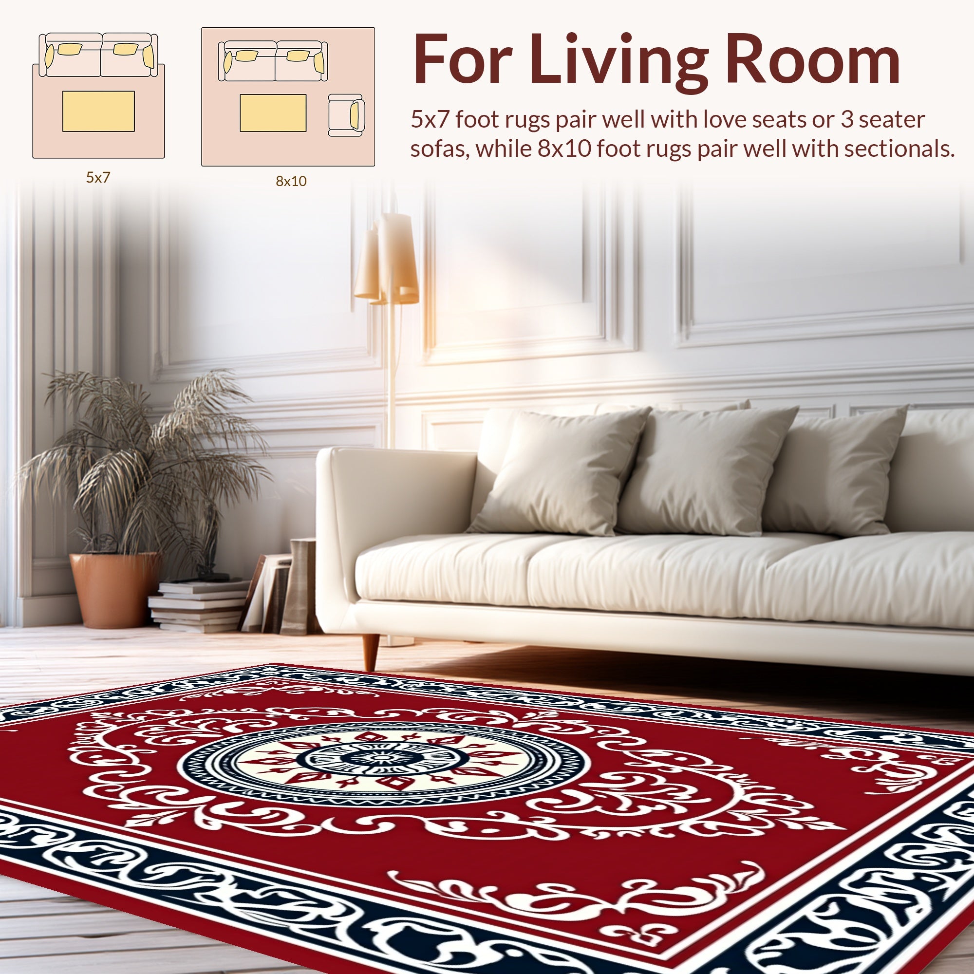 Rich Red Geometric Medallion Pattern Rug