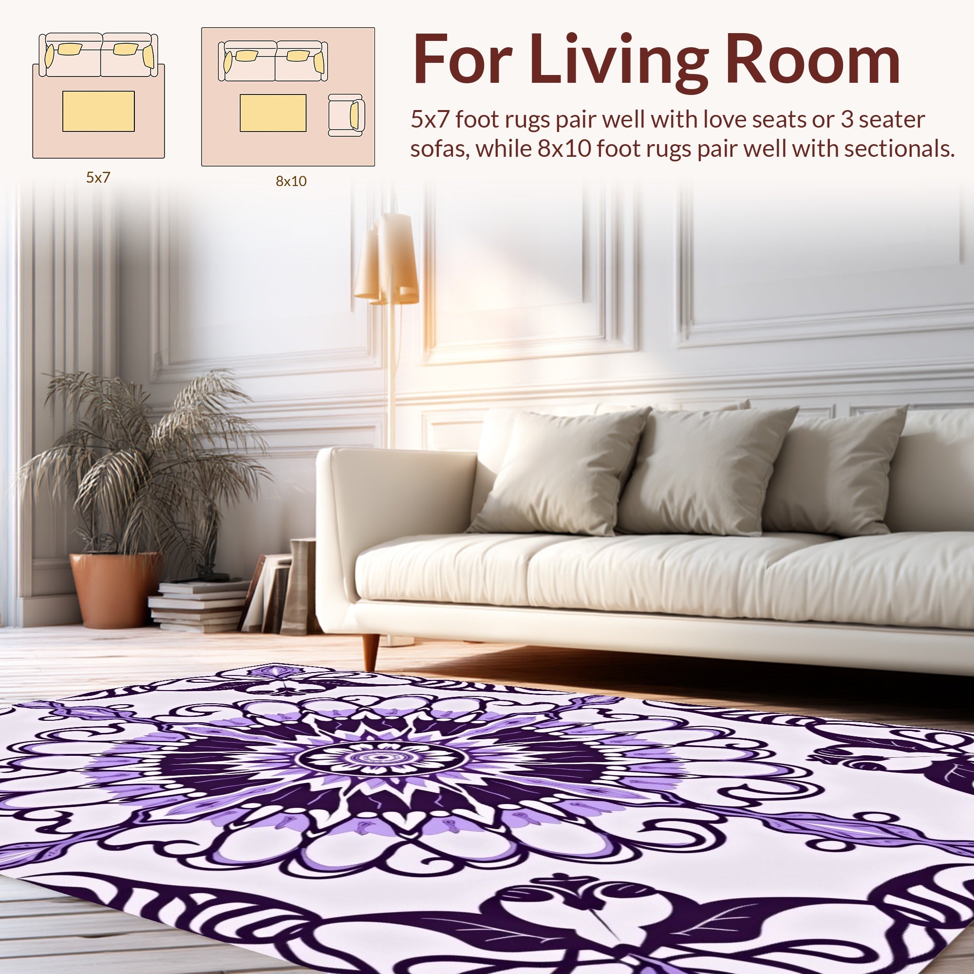 Ornate Purple Floral Mandala Pattern Rug