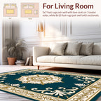Elegant Teal And Gold Floral Medallion Rug