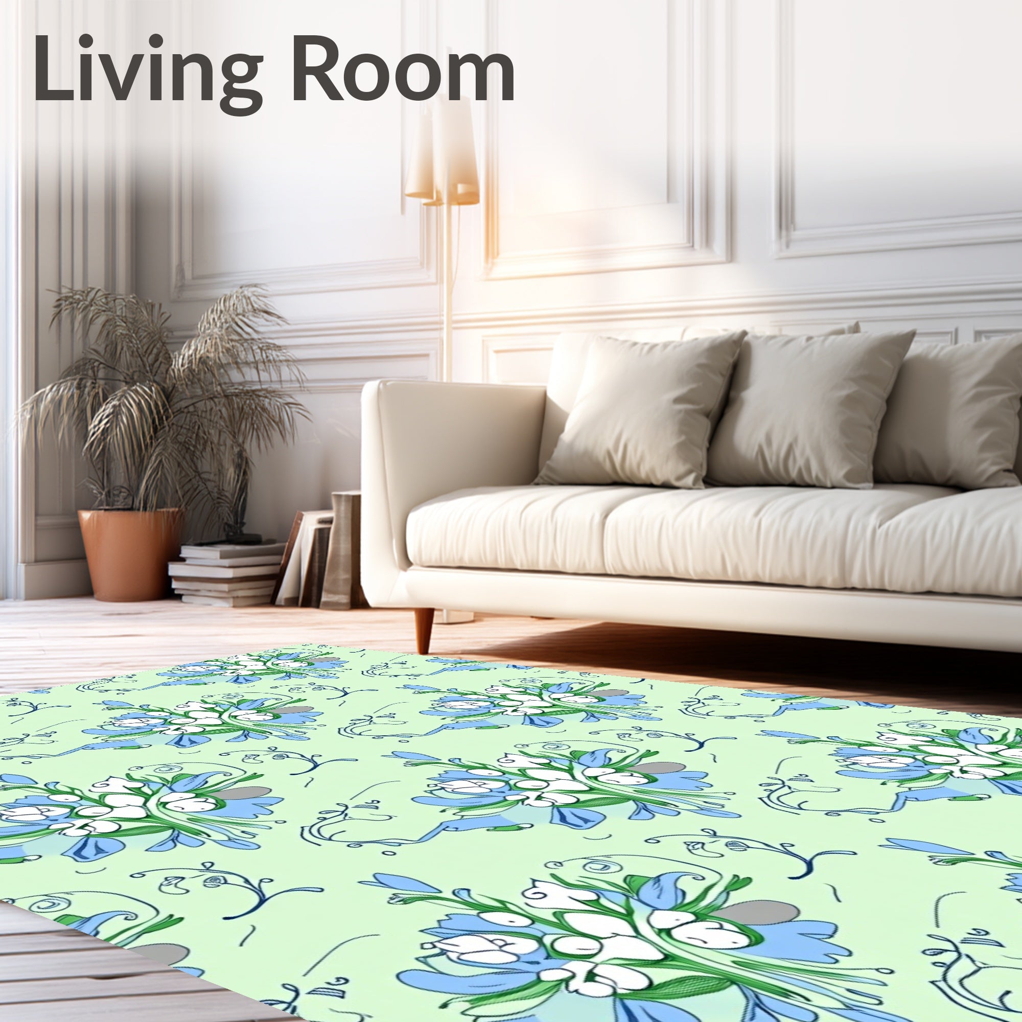 Light Blue Floral Sketch Pattern Rug