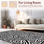 Black White Abstract Maze Pattern Rug