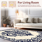 Navy Floral Scroll Classic Designed Rug