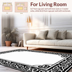 Ornate Black White Floral Scroll Rug