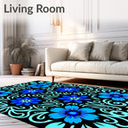 Vibrant Blue Floral Swirls Rug