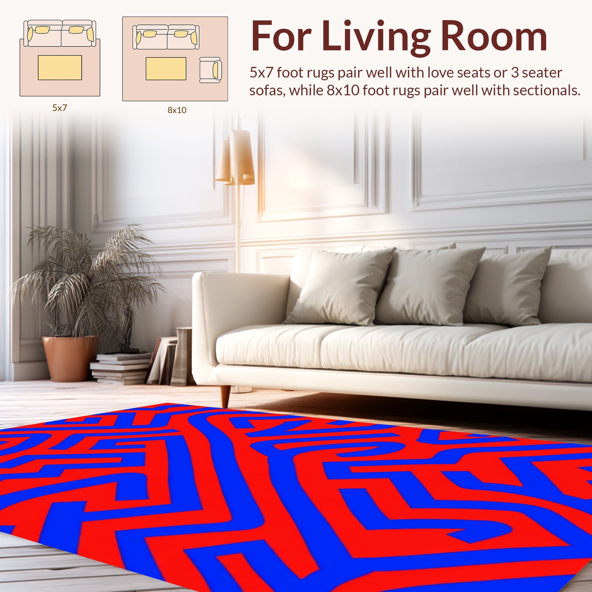 Bold Blue Red Maze Pattern Rug