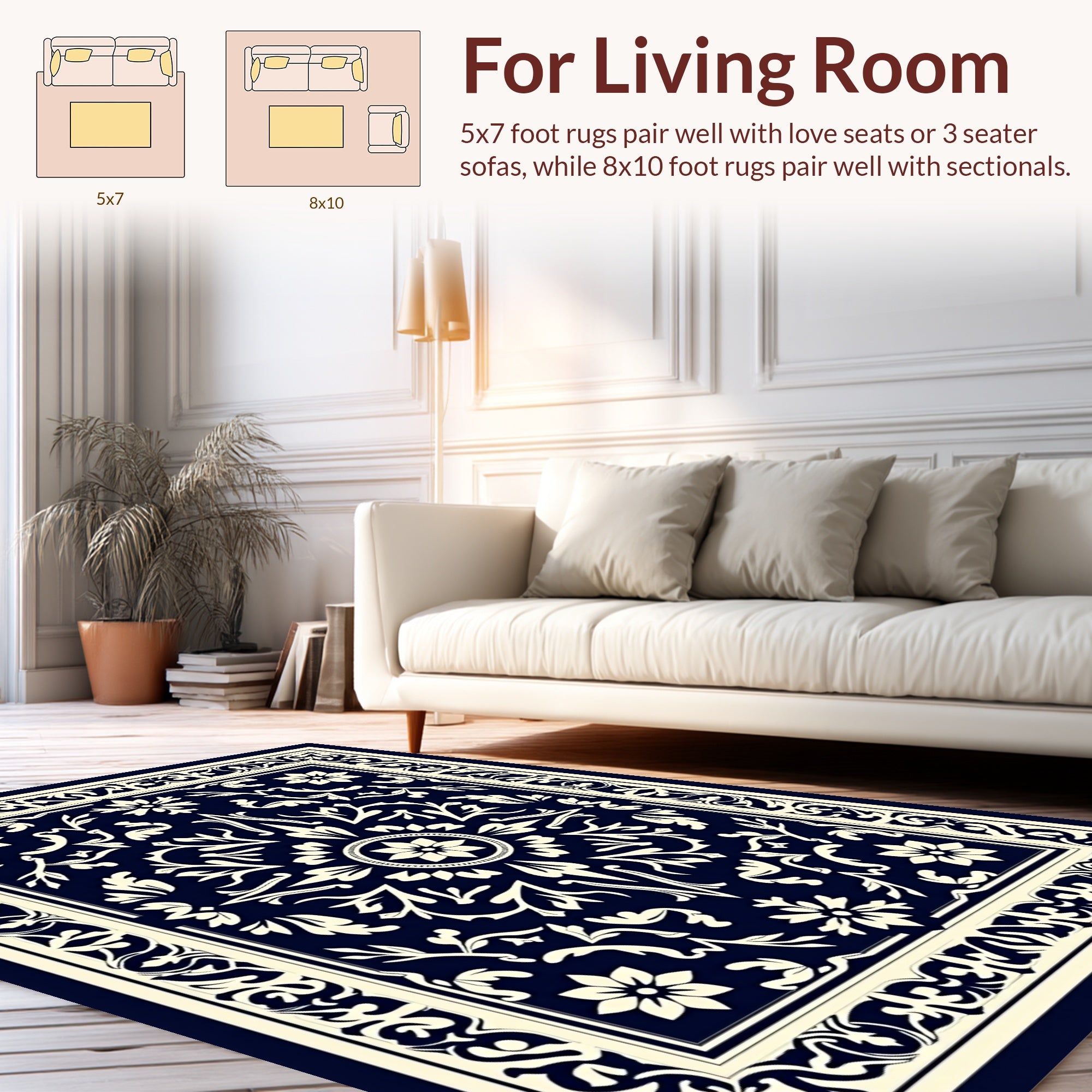 Ornate Floral Symmetry Navy Rug
