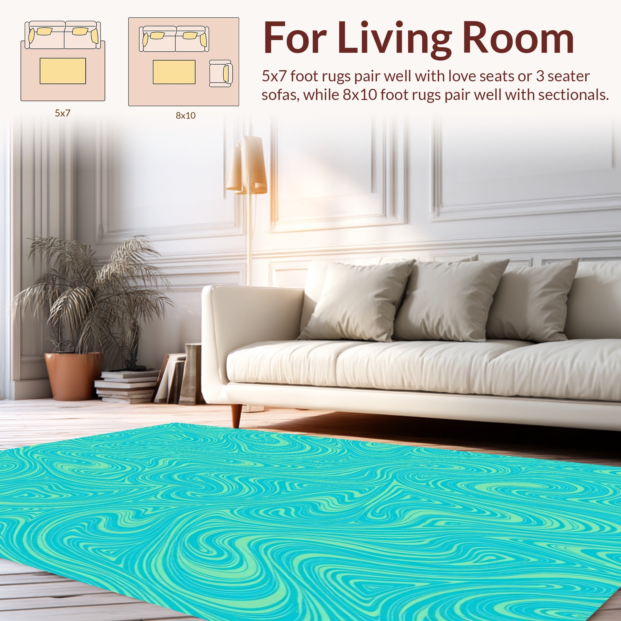 Abstract Swirl Aqua Design Rug