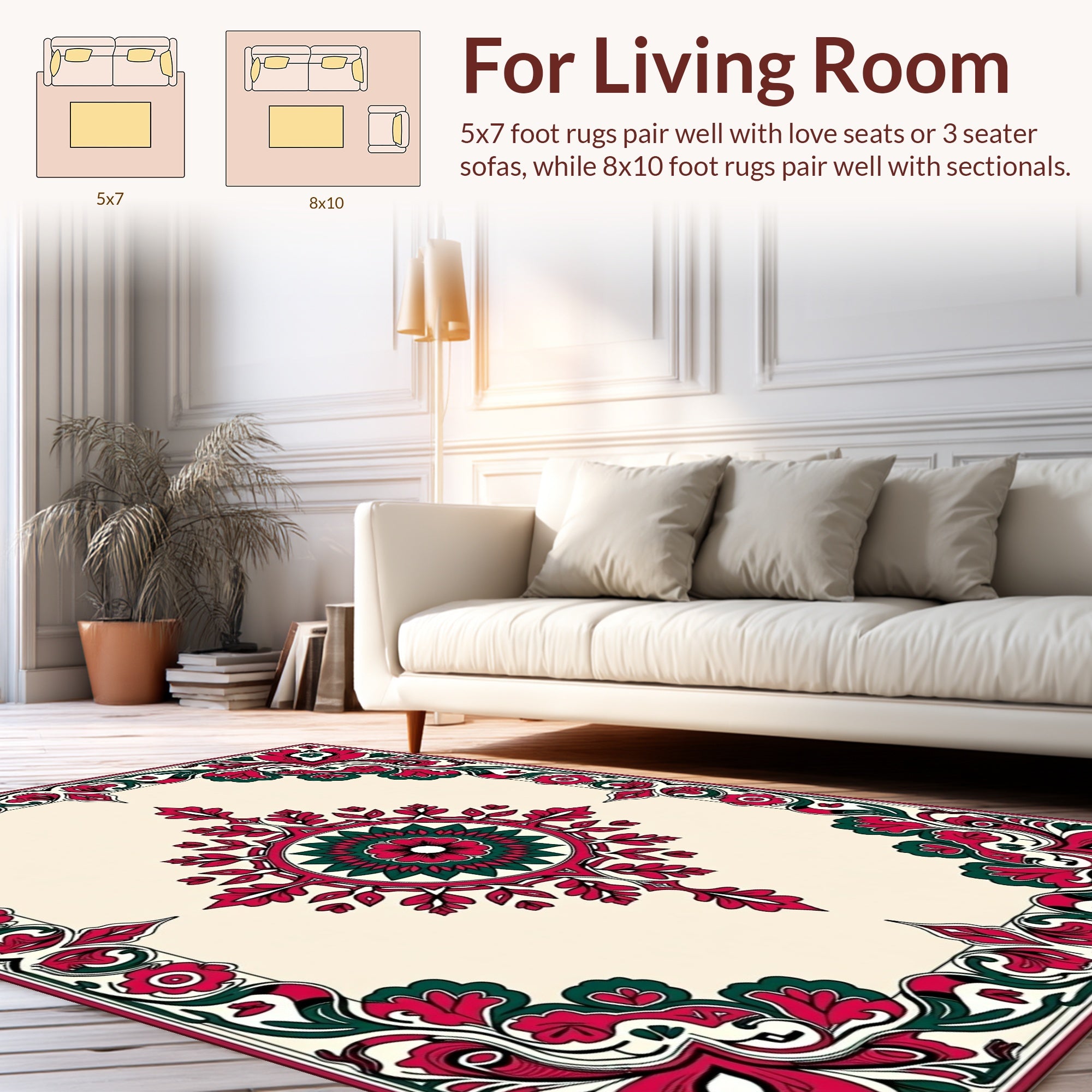 Intricate Floral Crimson Emerald Design Rug
