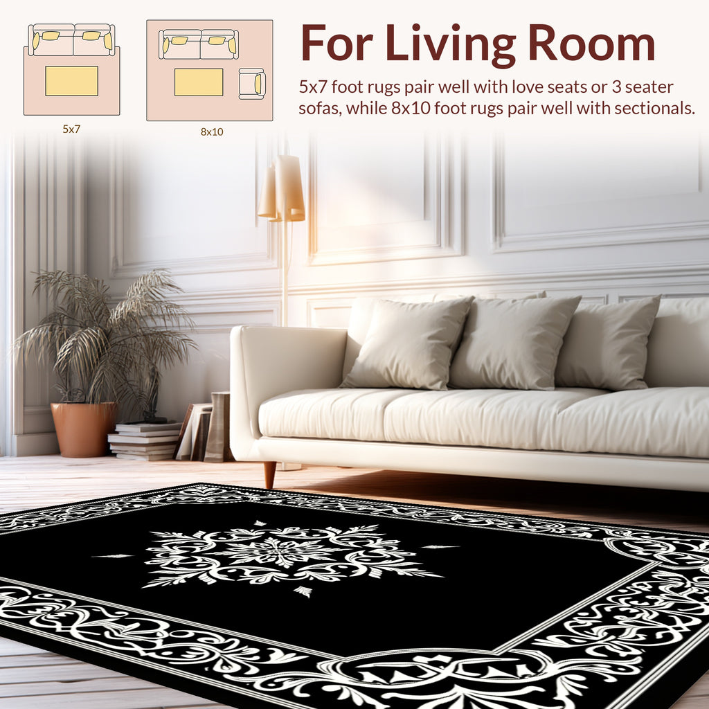 White Arabesque Floral Frame Rug