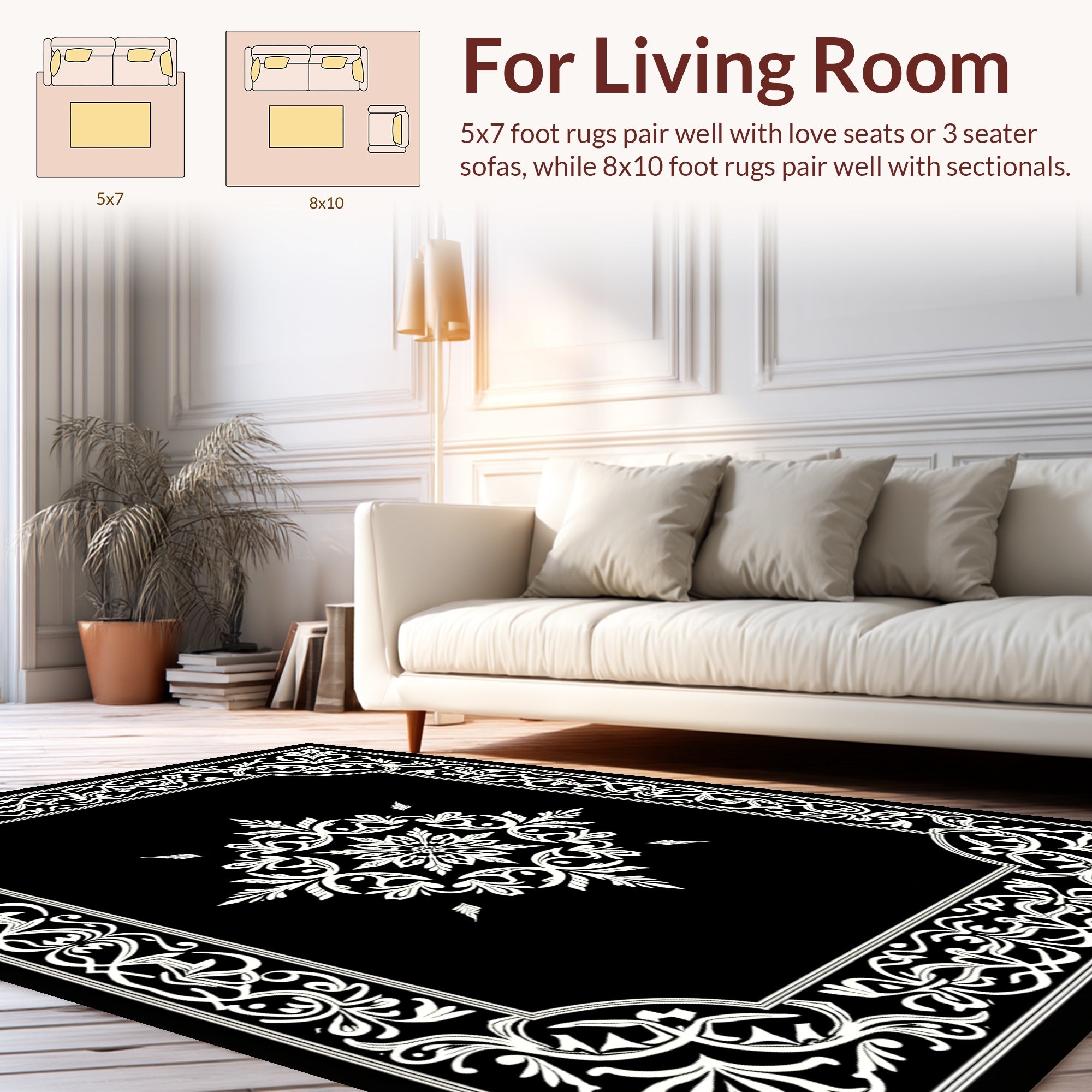 White Arabesque Floral Frame Rug