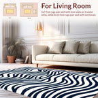 Abstract Navy White Wavy Lines Pattern Rug