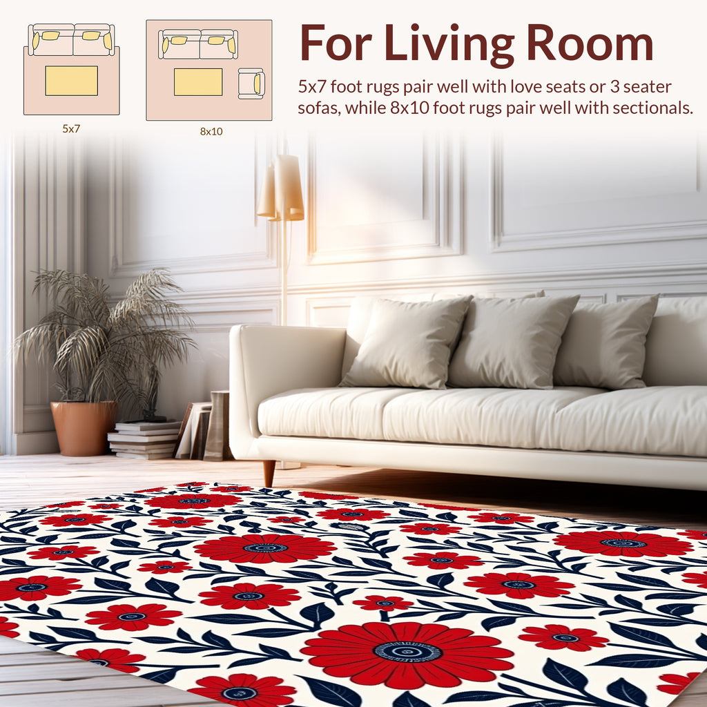 Bold Red Floral Pattern Rug