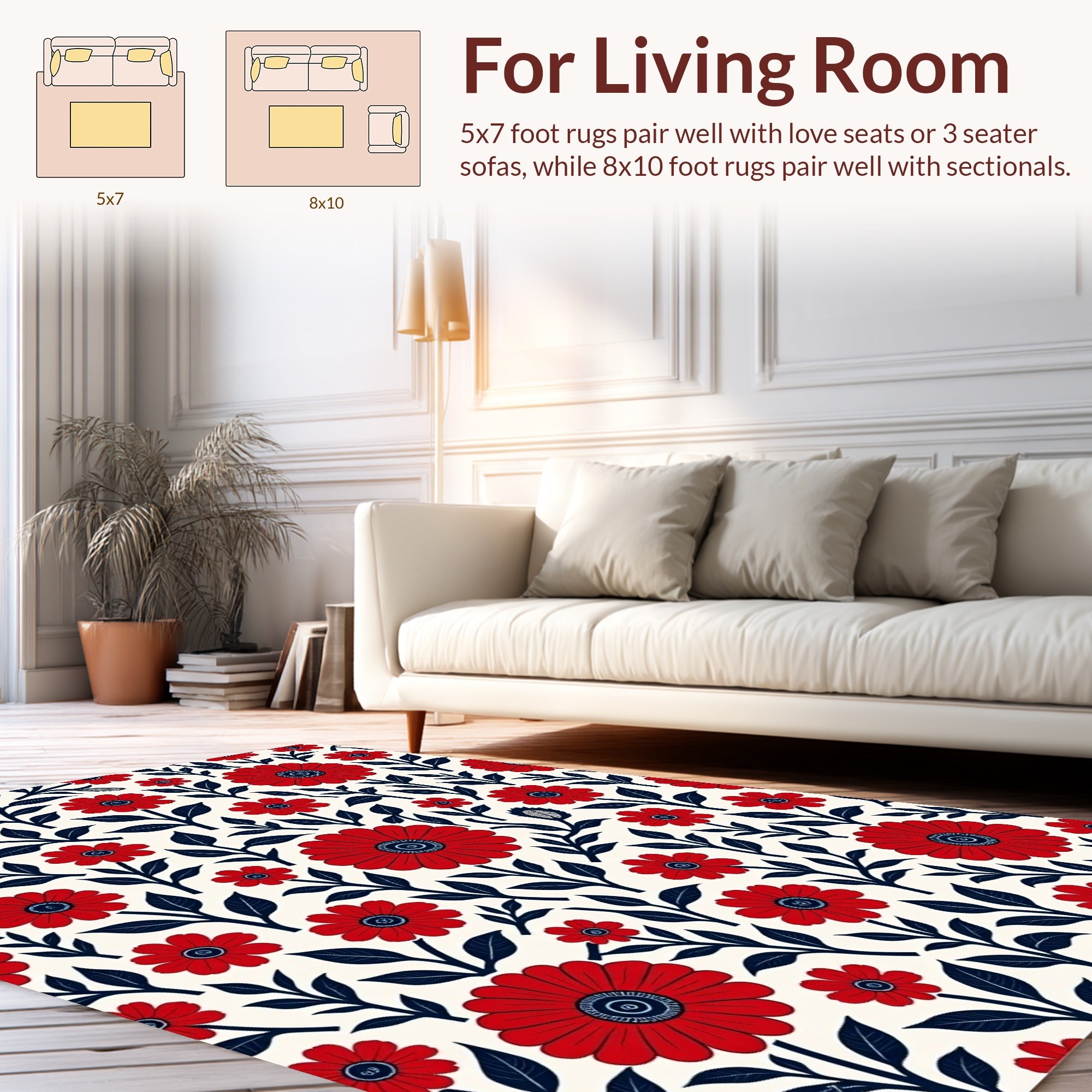 Bold Red Floral Pattern Rug