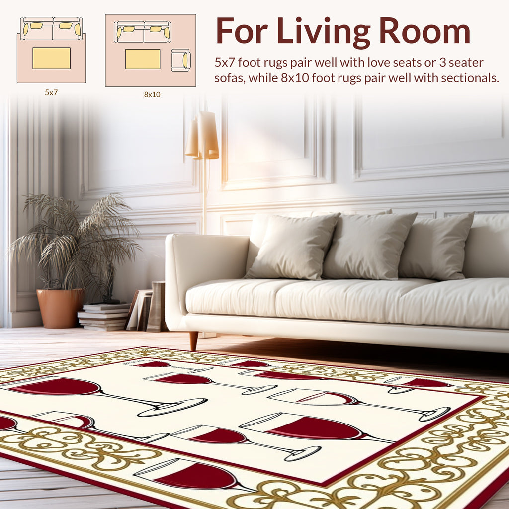 Elegant Wine Glasses Pattern Border Rug