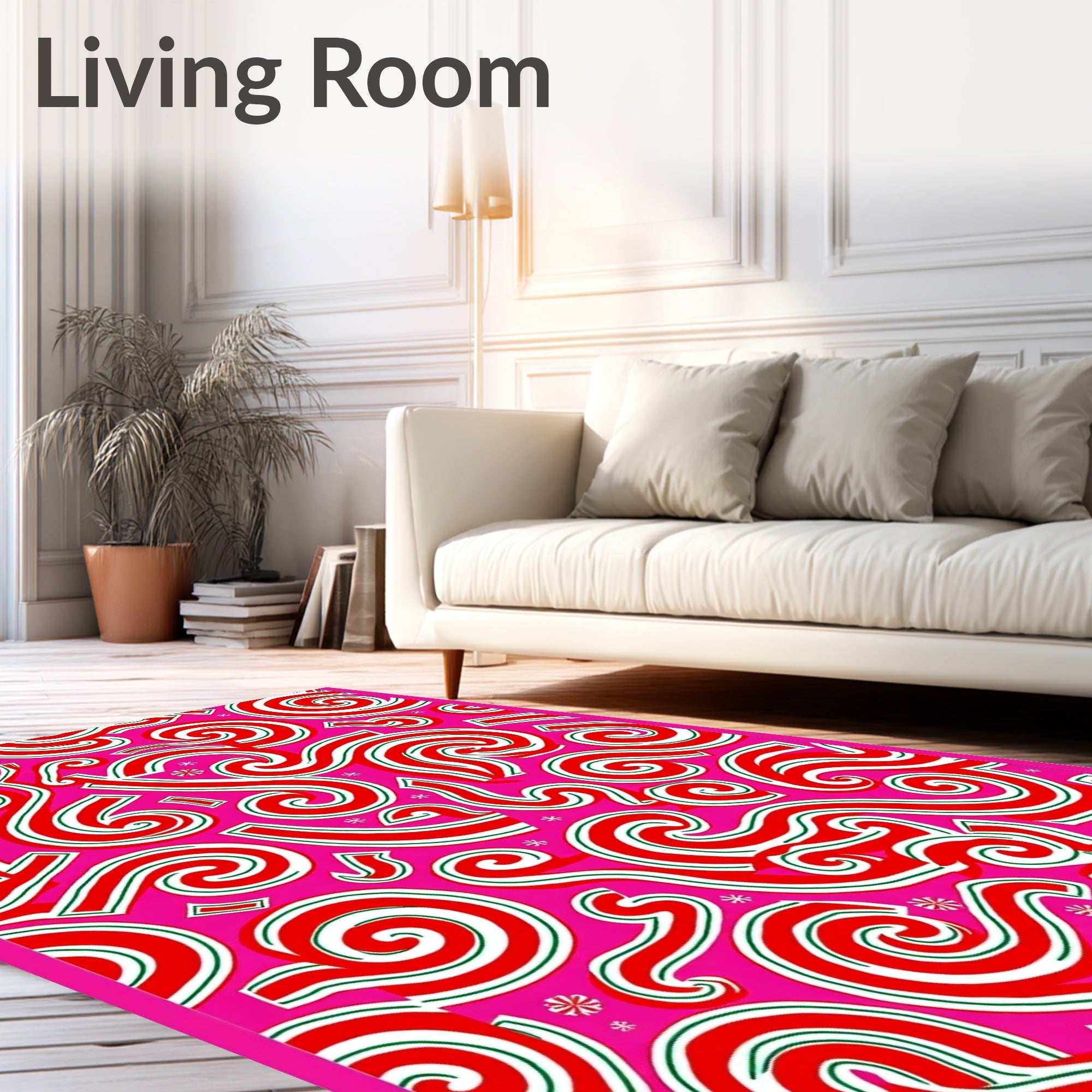 Pink Swirls Candy Cane Stripes Rug