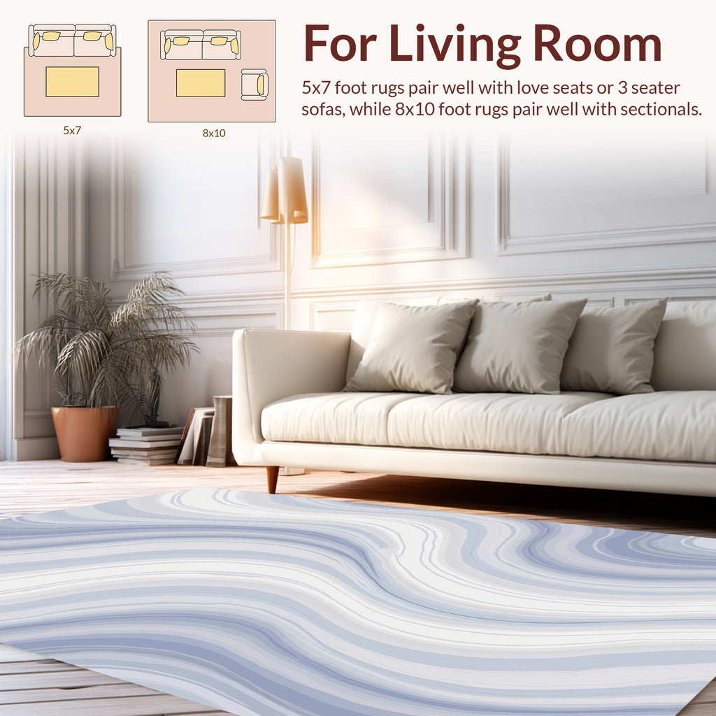 Swirling Blue White Abstract Design Rug