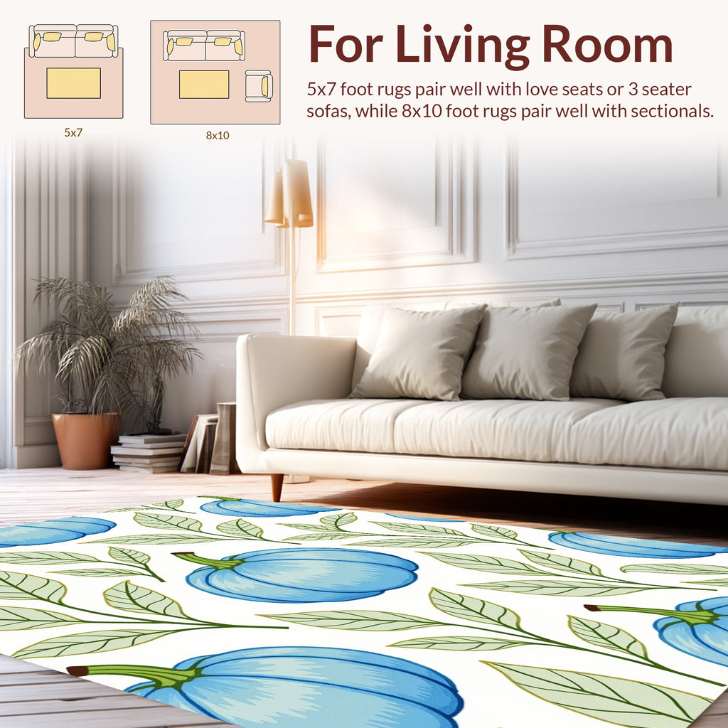 Blue Pumpkin Plant Pattern Rug
