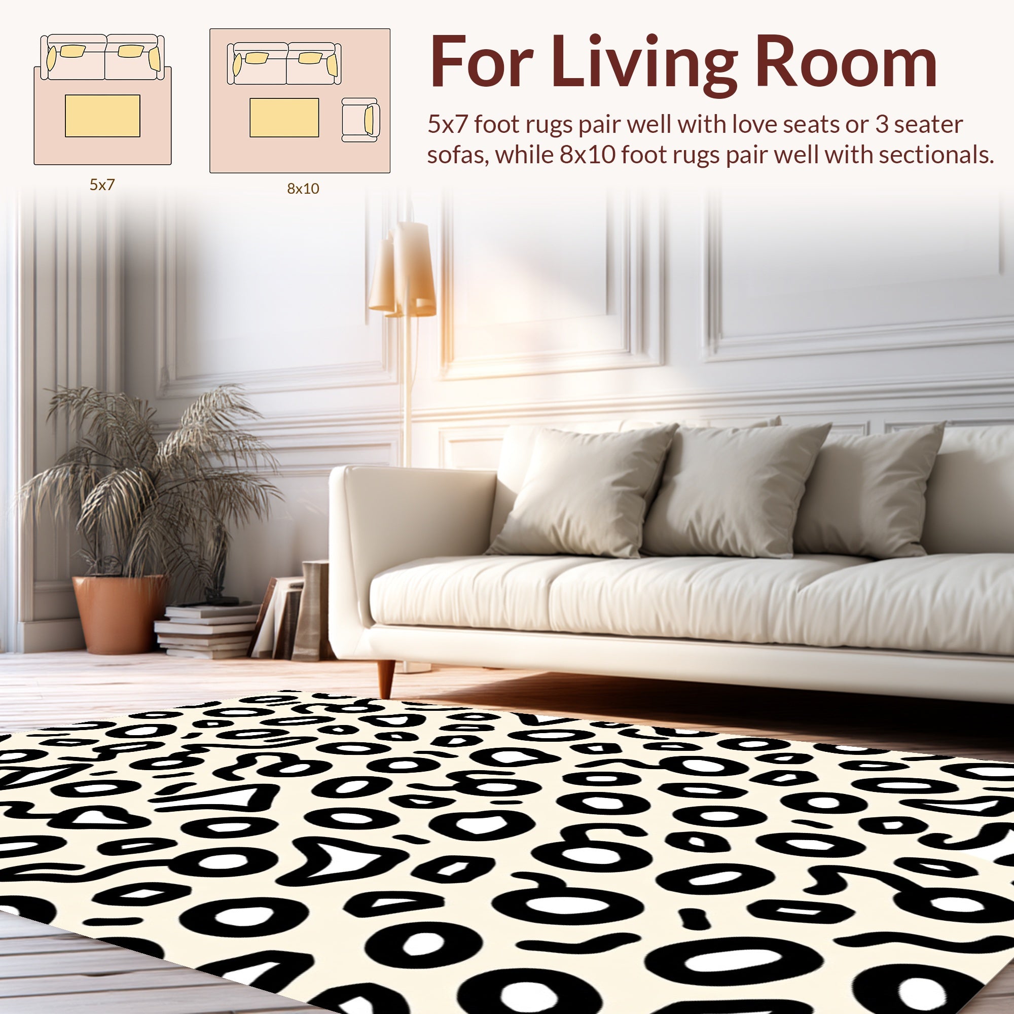 Abstract Spotted Cream Black Pattern Rug