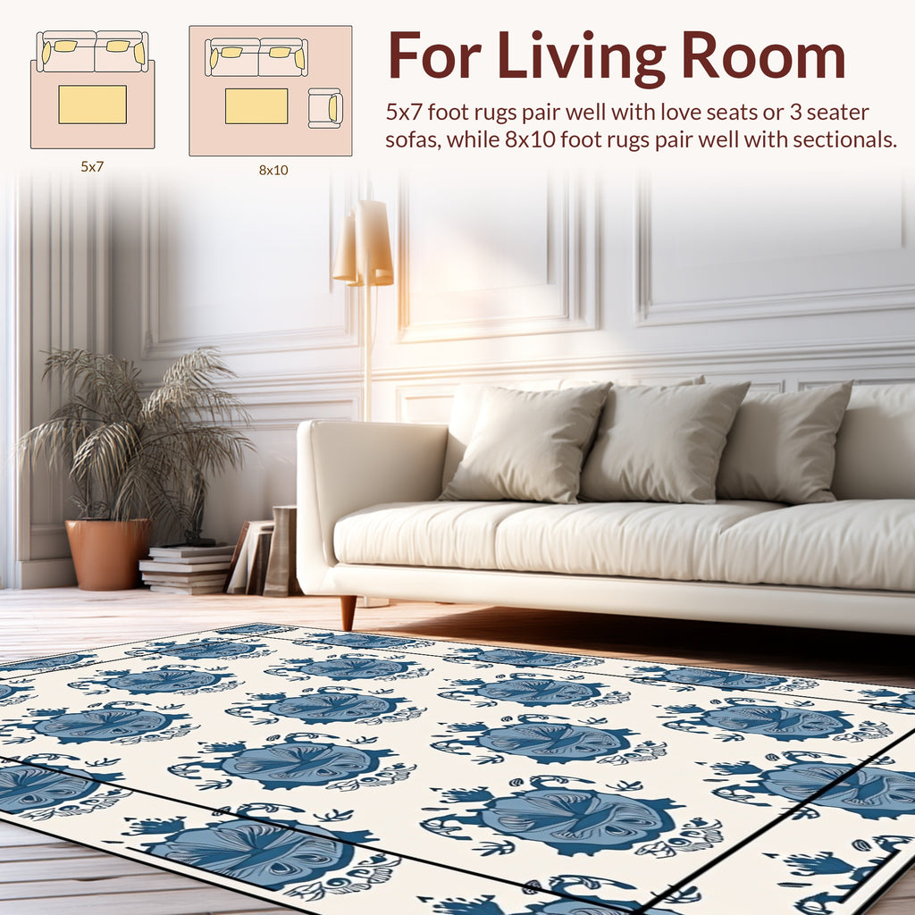 Blue Floral Damask Pattern Rug