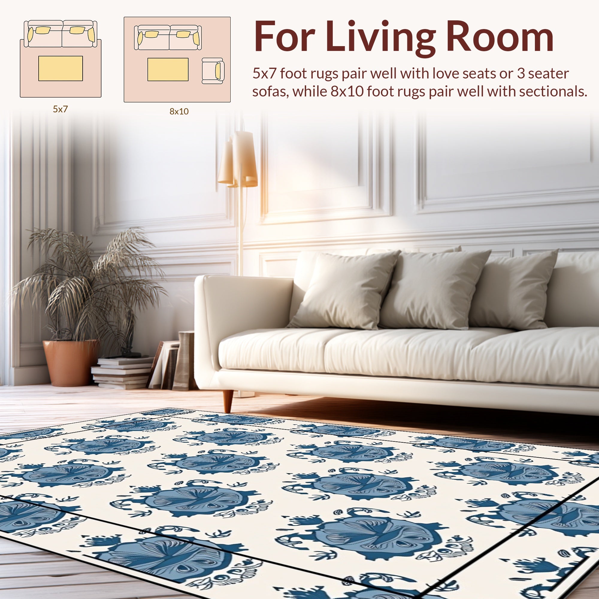 Blue Floral Damask Pattern Rug