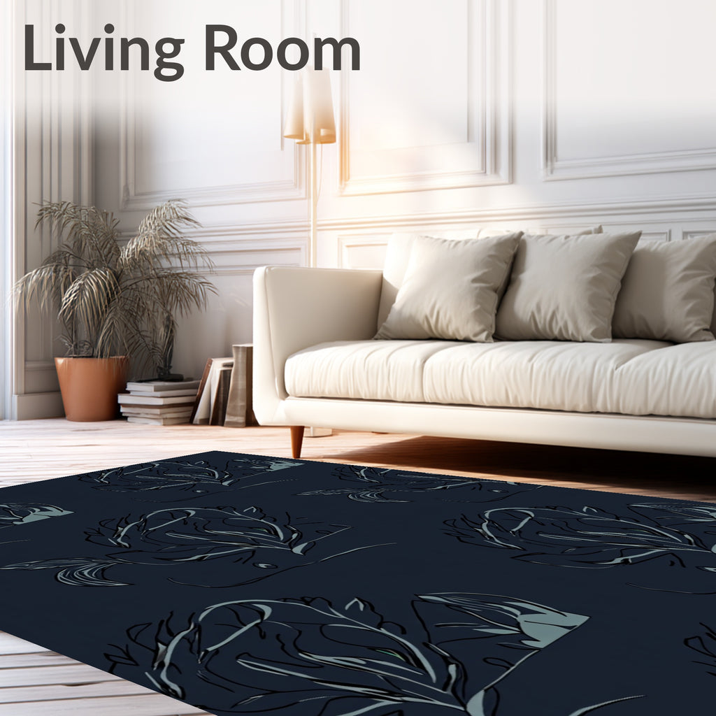Dark Abstract Floral Sketch Design Rug