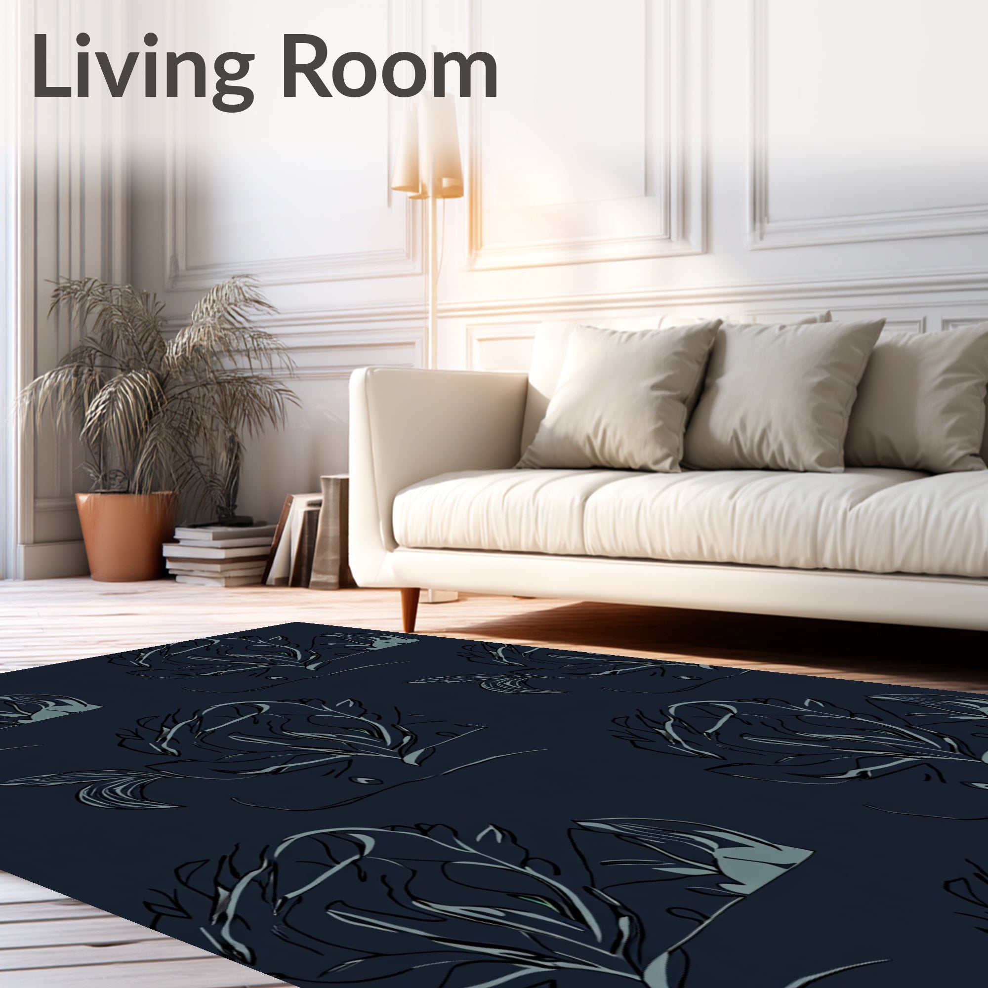 Dark Abstract Floral Sketch Design Rug