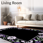 Purple Lavender Floral Leaf Frame Rug