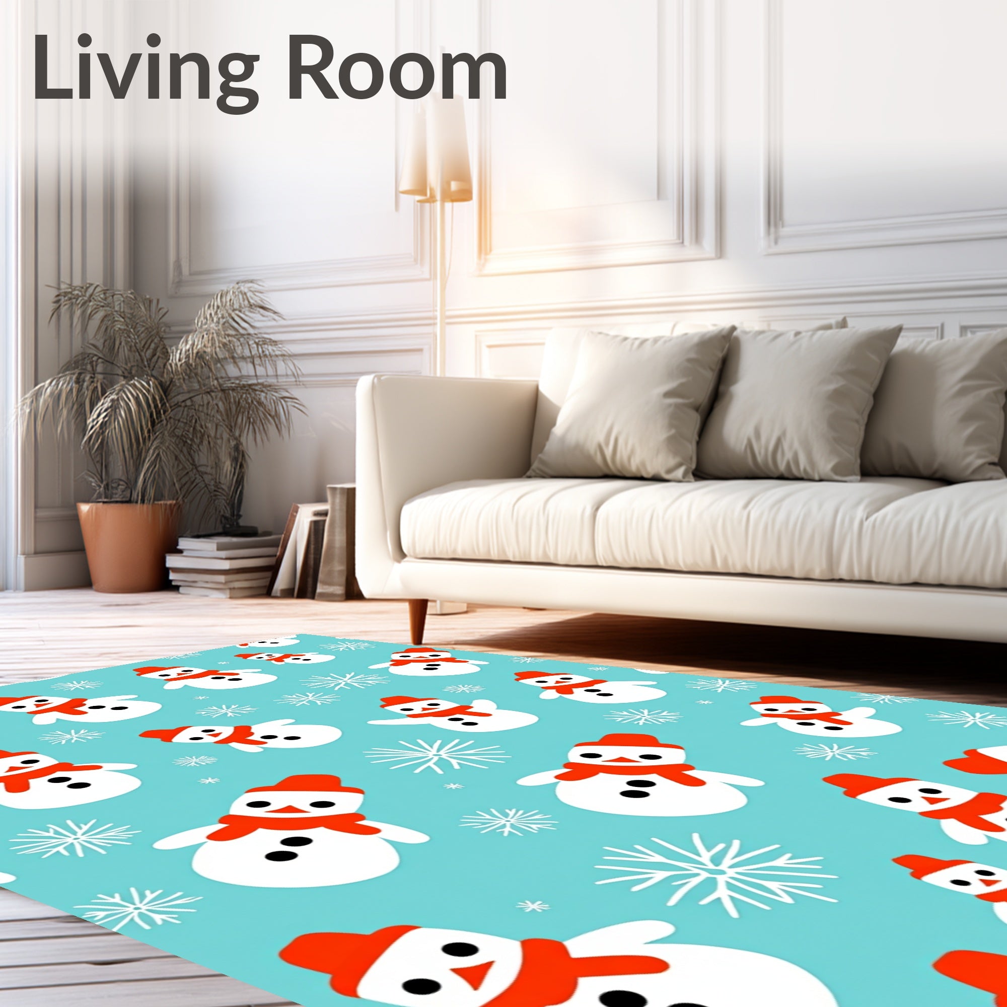 Cheerful Snowmen Winter Holiday Icons Rug