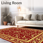 Ornate Red Gold Floral Scroll Rug
