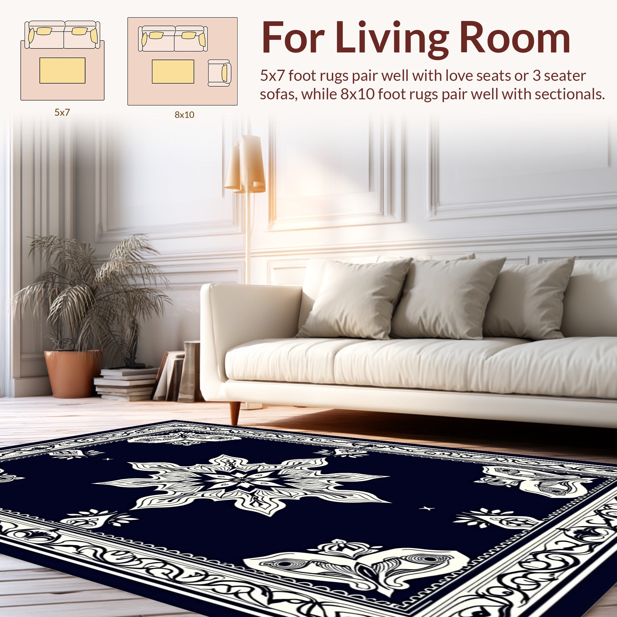Ornate Indigo Mandala Reflection Design Rug
