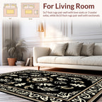 Ornate Black Cream Floral Pattern Rug