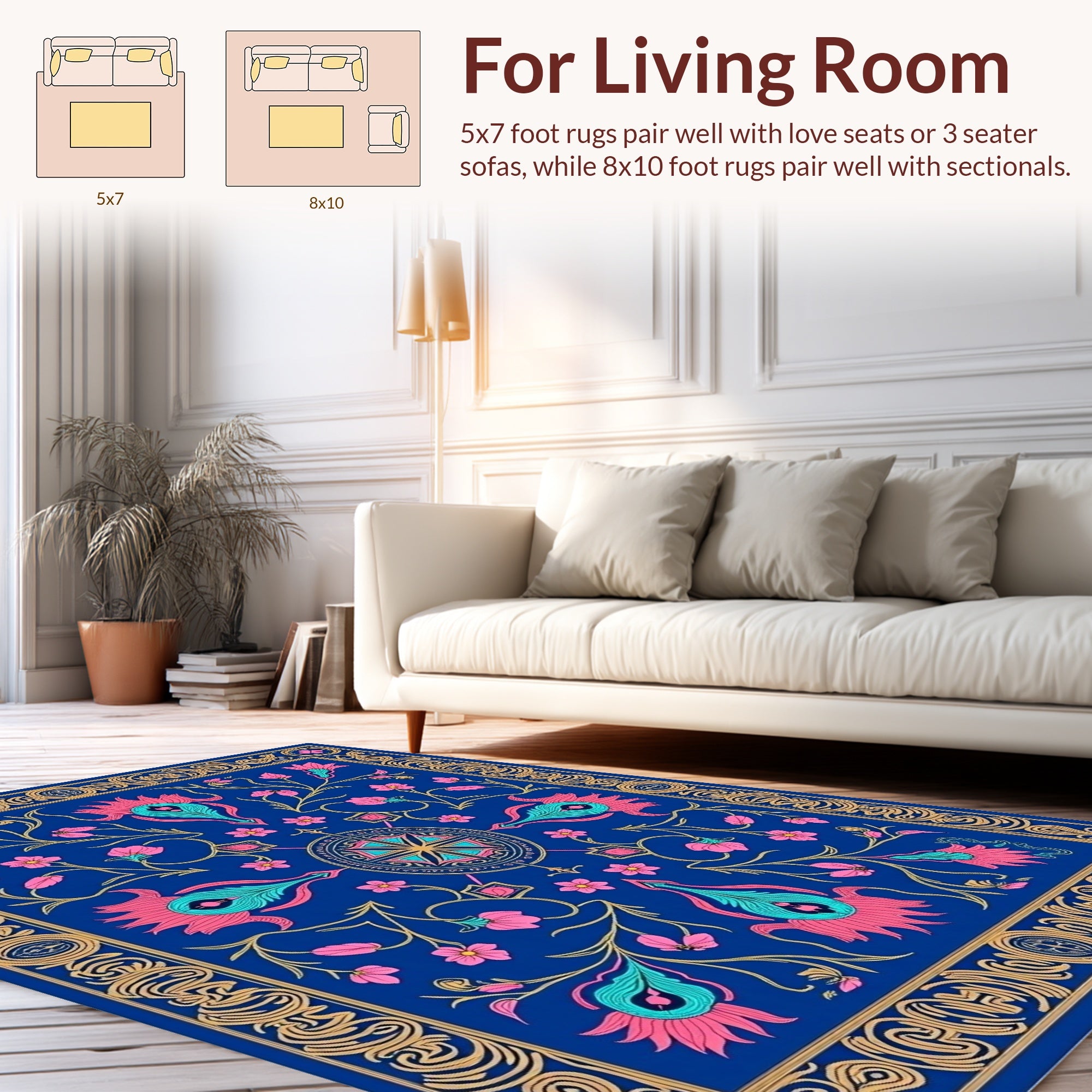 Vibrant Floral Vines Border Design Rug