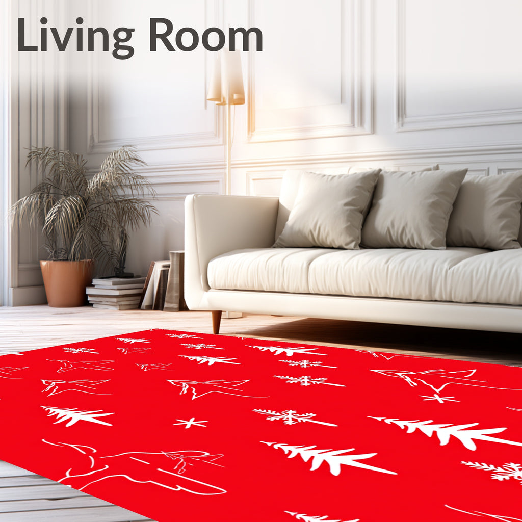 Red Winter Tree Snowflake Sketch Rug