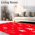 Red Winter Tree Snowflake Sketch Rug