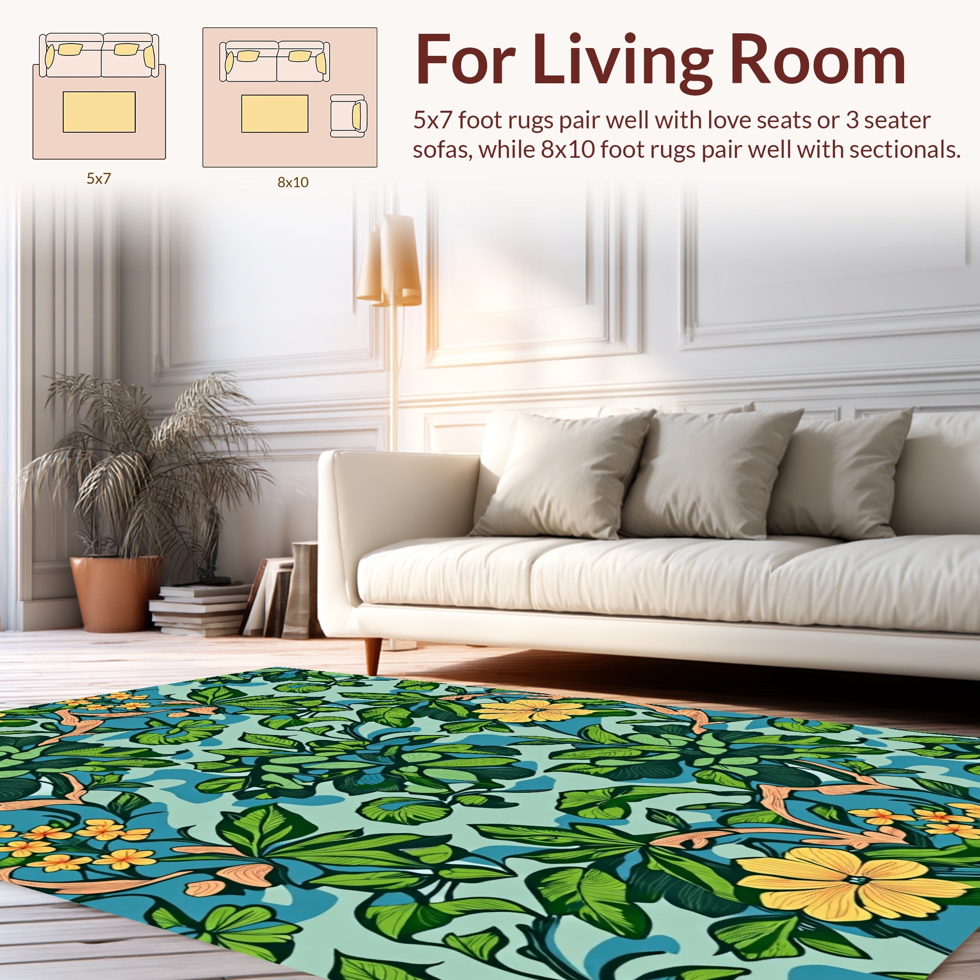 Emerald Leaves With Yellow Flowers Rug