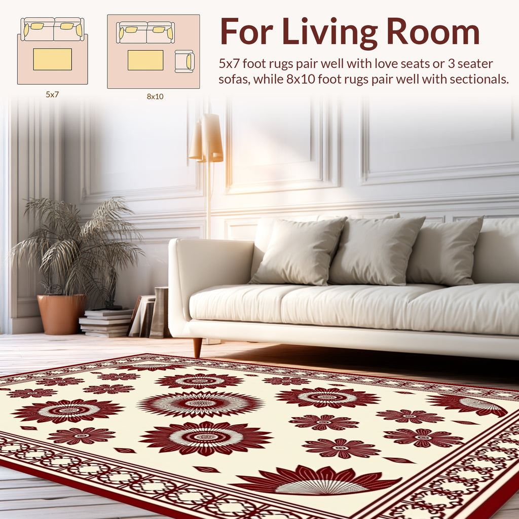 Radiant Sunburst Floral Border Design Rug