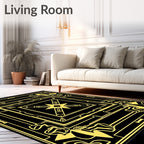 Golden Art Deco Geometric Sunburst Pattern Rug