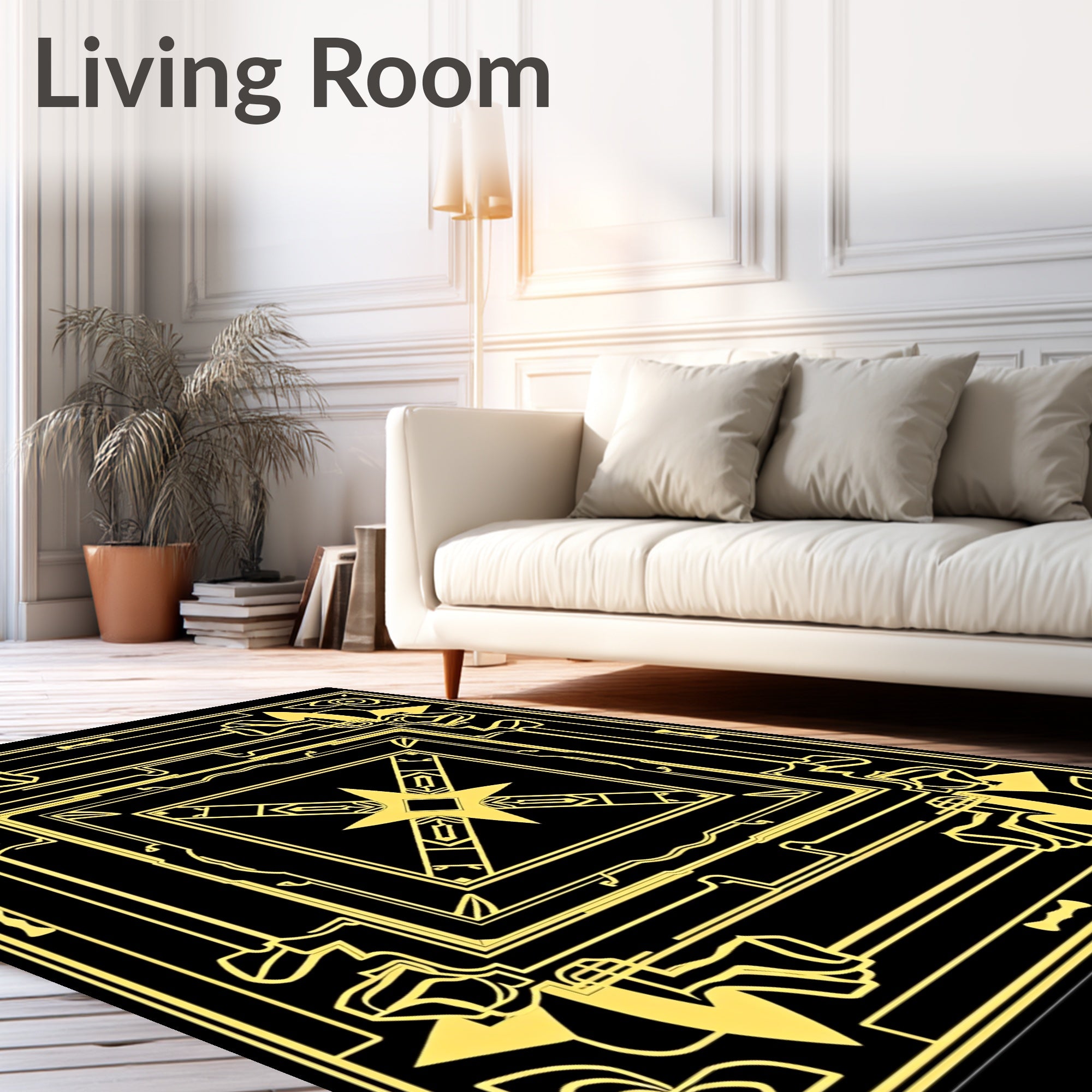 Golden Art Deco Geometric Sunburst Pattern Rug