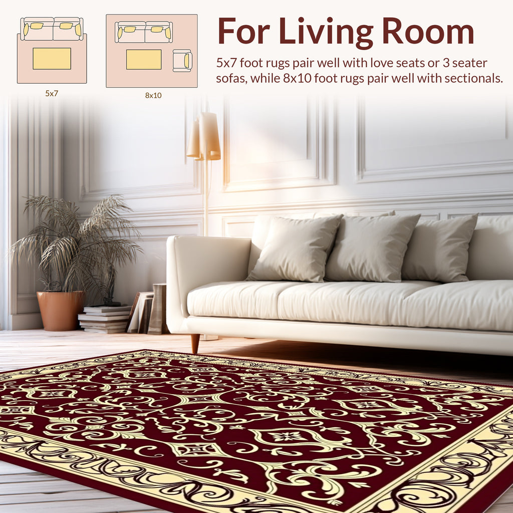 Elegant Winery Floral Scroll Pattern Rug