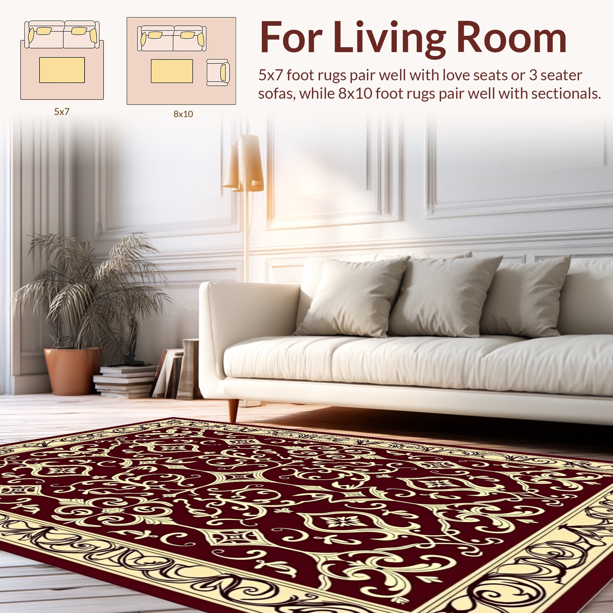 Elegant Winery Floral Scroll Pattern Rug