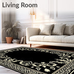 Elegant Black Ivory Scrollwork Border Rug