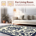 Classic Blue Floral Scrollwork Accent Rug