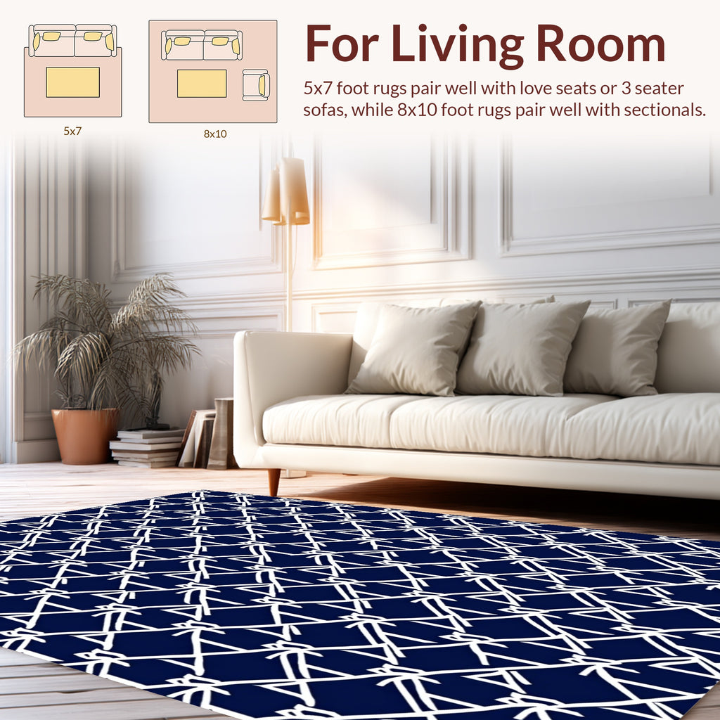 Navy White Diamond Intersecting Line Pattern Rug