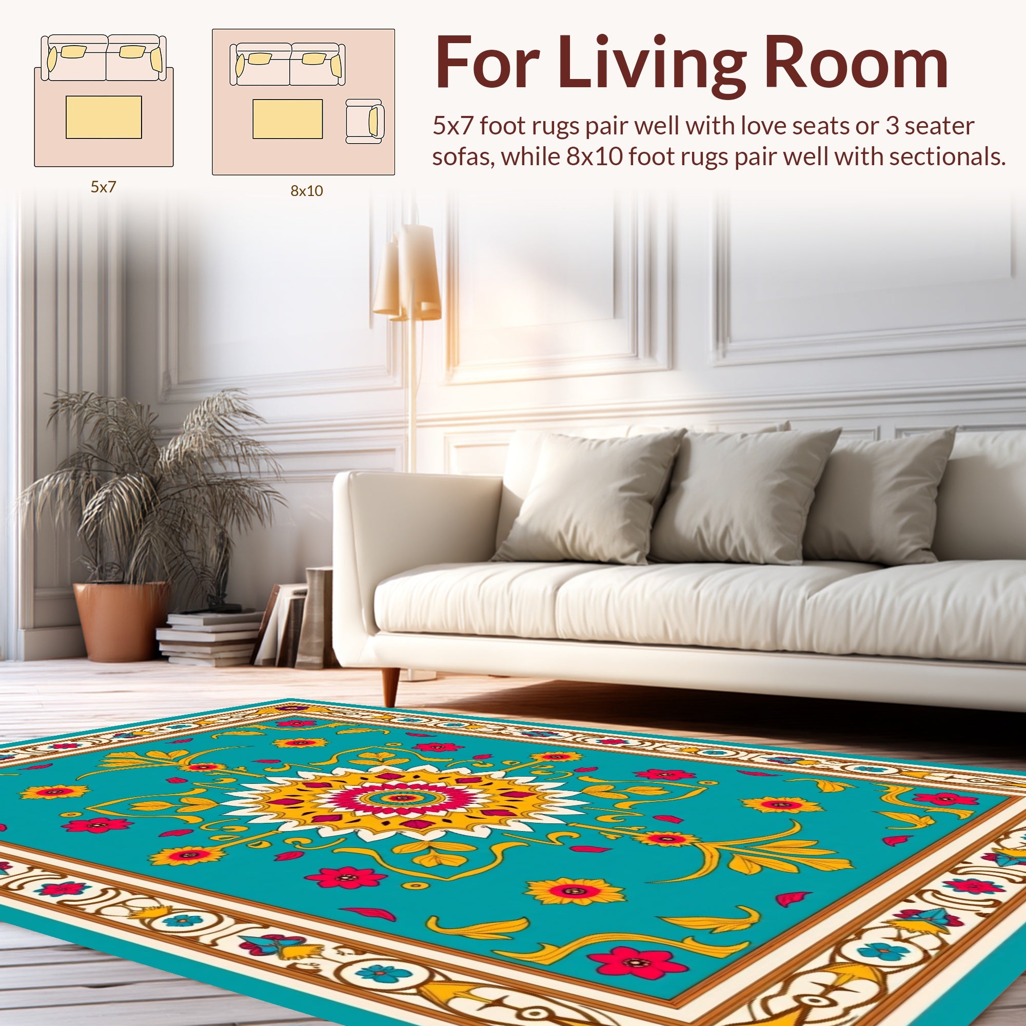 Colorful Floral Medallion Border Design Rug