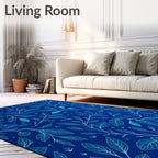 Vivid Blue Floral Vine Pattern Rug