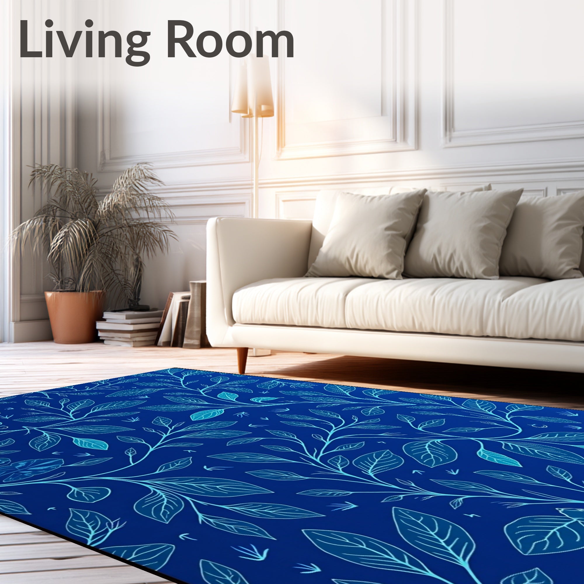 Vivid Blue Floral Vine Pattern Rug