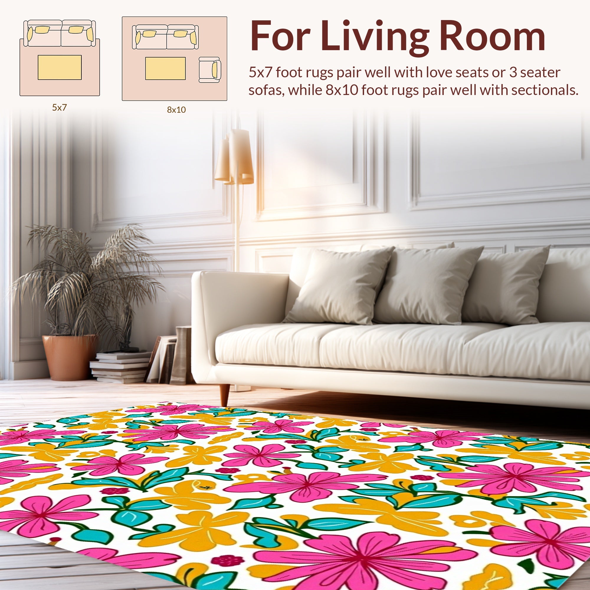 Whimsical Bright Floral Pattern Rug